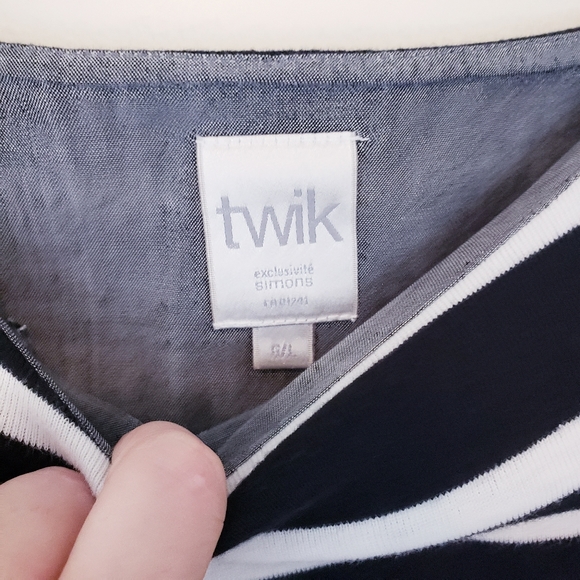 Black White Stripe Dress Tunic Size Large Twik Simons Long Sleeve Knit Large - Picture 4 of 5